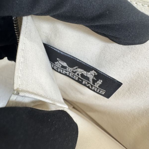 Hermes 黑拼色帆布亞麻ㄇ字拉鏈多功能手拿包 