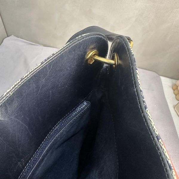 Gucci 藍色老花皮革編織拼接側背包 