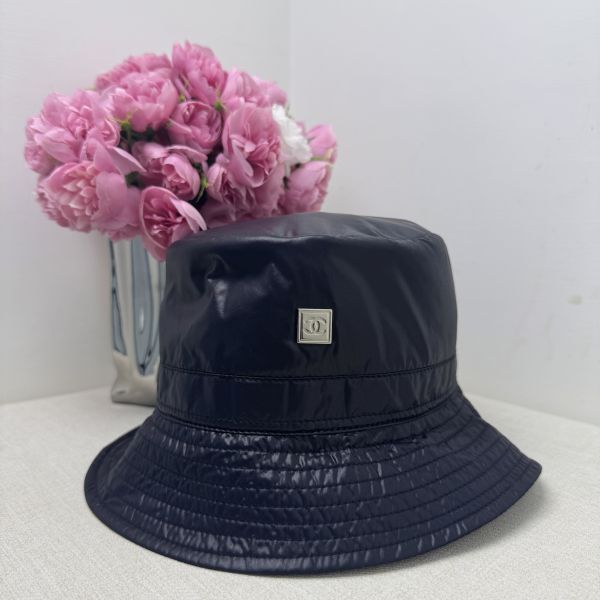 Chanel 黑色尼龍 銀色方形鐵牌logo 漁夫帽 