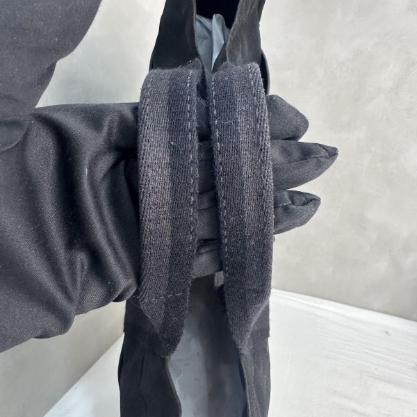 Hermès 黑色帆布拼皮革手提包 