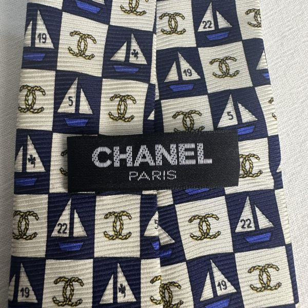 Chanel 帆船雙C 領帶 領結 絲綢 義大利製（中古） 