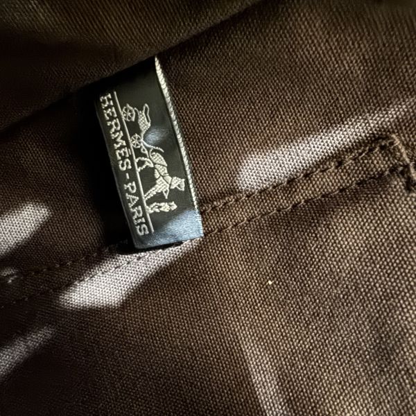 Hermès 帆布拼皮革手提包 