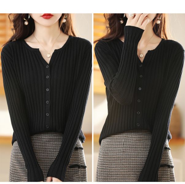 秋冬坑條鈕扣V領長袖針織衫 秋冬針織衫, V領針織衫, 坑條針織衫, 長袖女裝, 均碼針織, 百搭針織衫, 日系針織, 韓系針織, 女裝長袖, 彈性針織上衣
