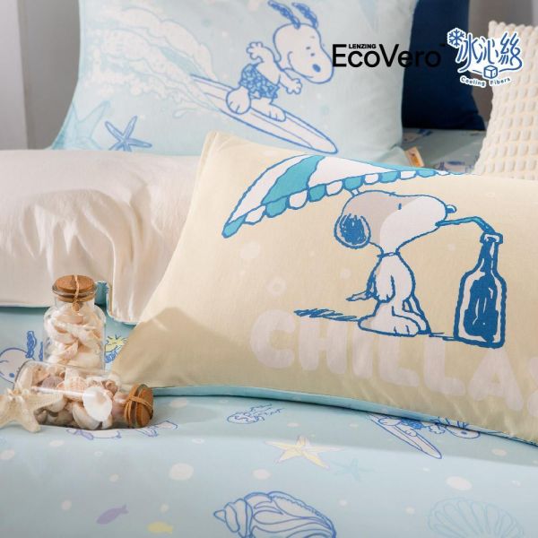 SNOOPY床包組-床包+枕套/萊賽爾天絲+涼感冰沁絲/夏日蹦蹦 