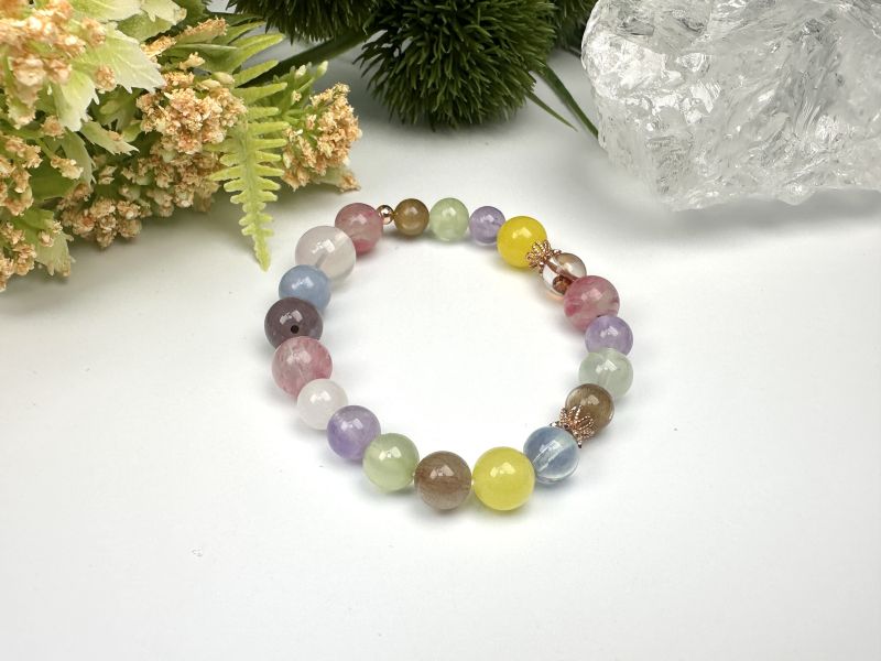 海藍寶+葡萄石+金太陽+薰衣草紫金手鍊 