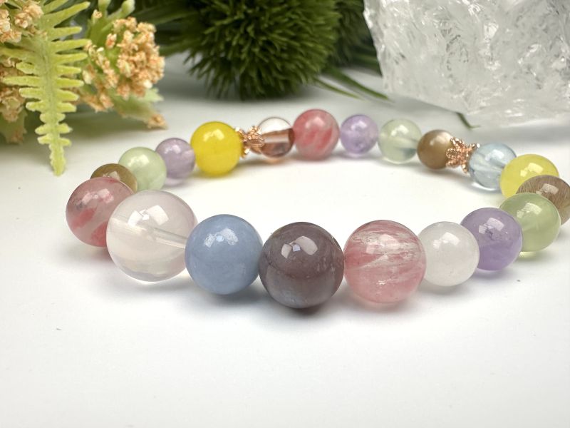 海藍寶+葡萄石+金太陽+薰衣草紫金手鍊 