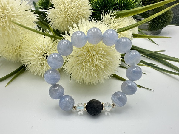 藍紋瑪瑙X銀曜石X白水晶 