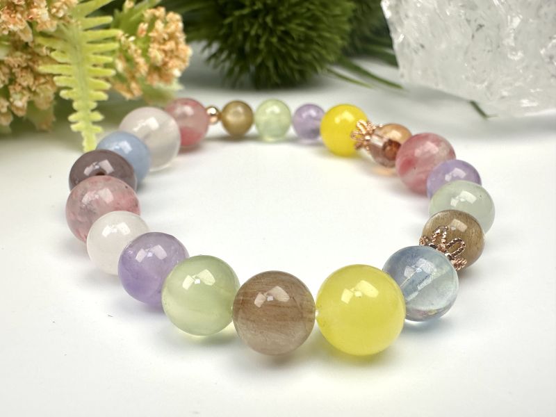 海藍寶+葡萄石+金太陽+薰衣草紫金手鍊 