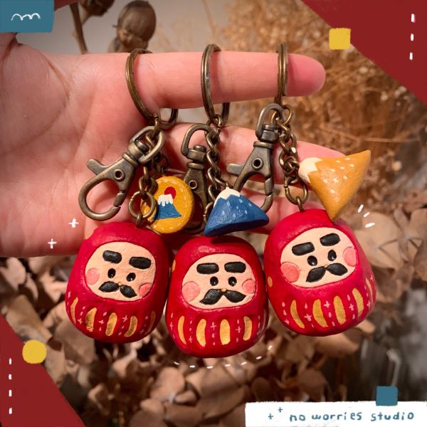 福氣滿滿圓滾滾的立體紅色達摩【鑰匙圈】 