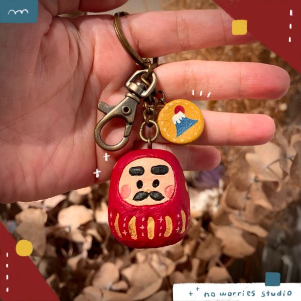 福氣滿滿圓滾滾的立體紅色達摩【鑰匙圈】 