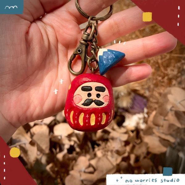 福氣滿滿圓滾滾的立體紅色達摩【鑰匙圈】 