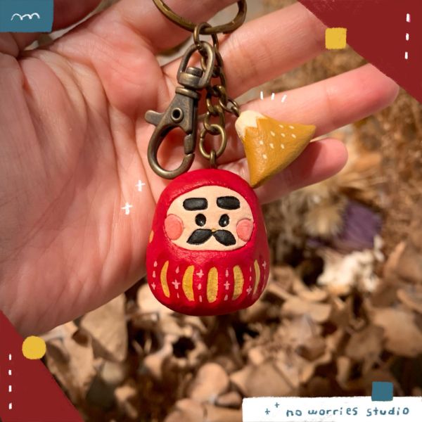 福氣滿滿圓滾滾的立體紅色達摩【鑰匙圈】 