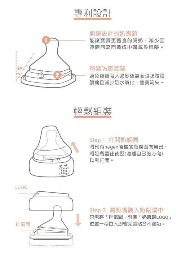 hegen 防脹氣真實擬乳智慧奶嘴-兩入組 