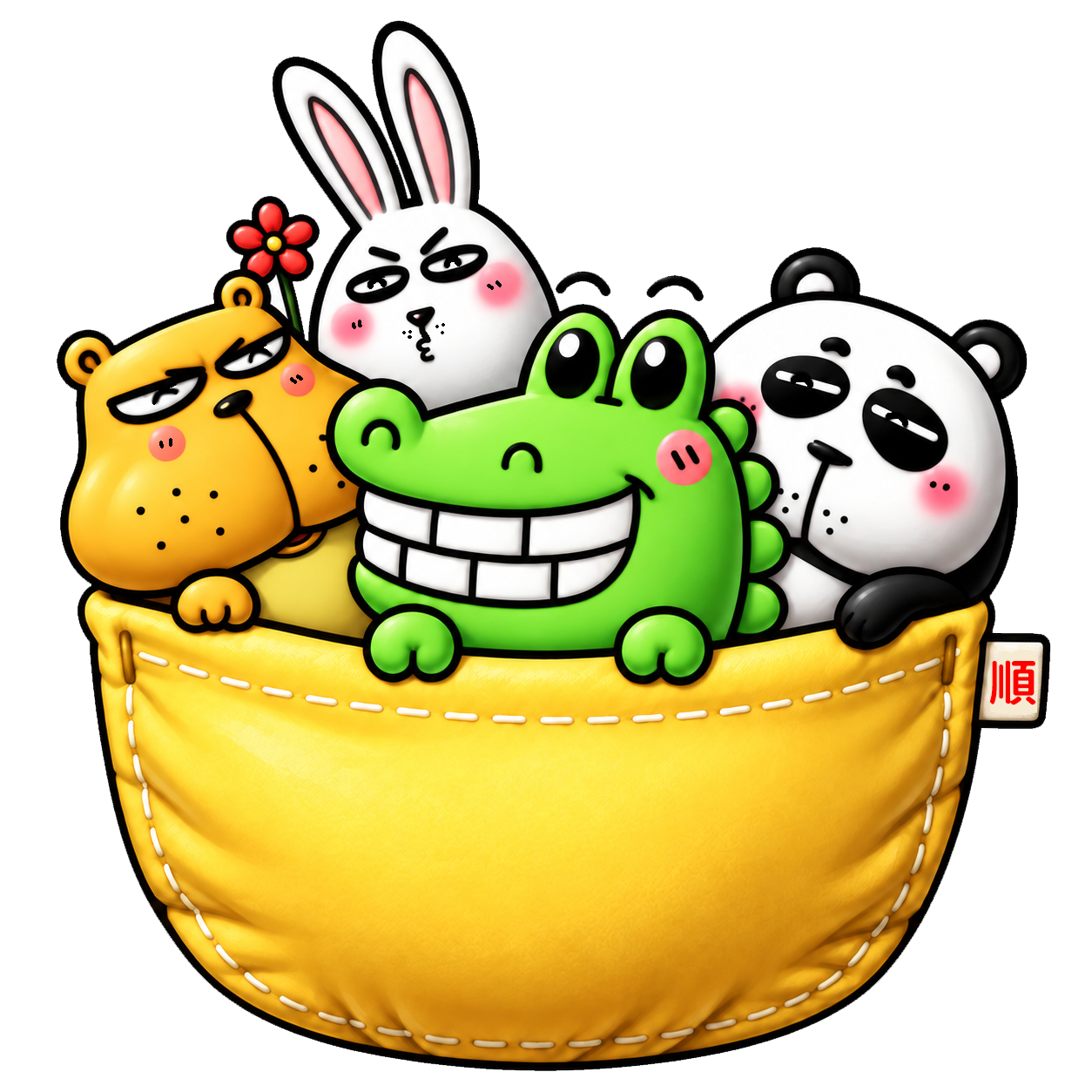順｜黃色圓角口袋原創印花