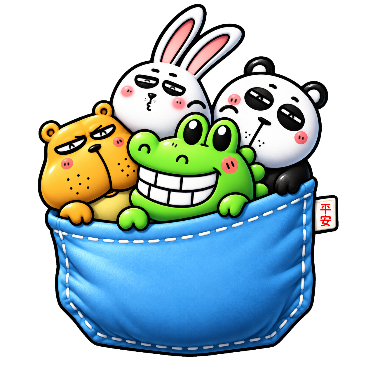 平安｜藍色斜口袋原創印花