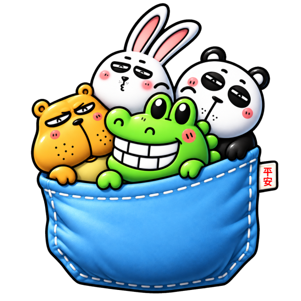 傻笑鱷魚口袋小夥伴長袖T｜平安・藍色口袋 