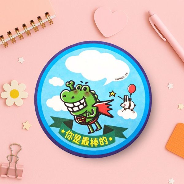 【傻笑鱷魚】牛奶卡杯墊｜正面泡泡框寫名字・背面留言｜直徑9cm厚2mm｜黃藍隨機5入／10入 