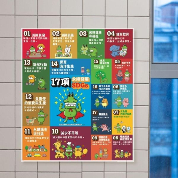 【傻笑鱷魚】SDGs永續教育教具｜17項旗幟・33×39cm海報・小卡｜注音／無注音｜環境教育・教室佈置 