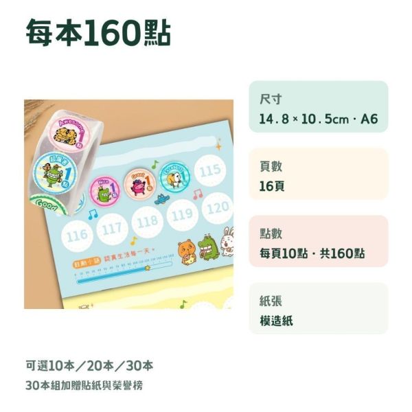 【傻笑鱷魚】天天進步集點本｜A6學生集點冊160點｜日常努力紀錄・班級經營 