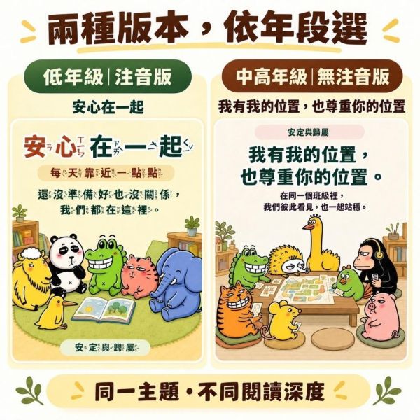 【傻笑鱷魚】安定與歸屬班級主題組｜海報・留言卡10張・圓貼10枚・教師明信片｜注音／無注音 