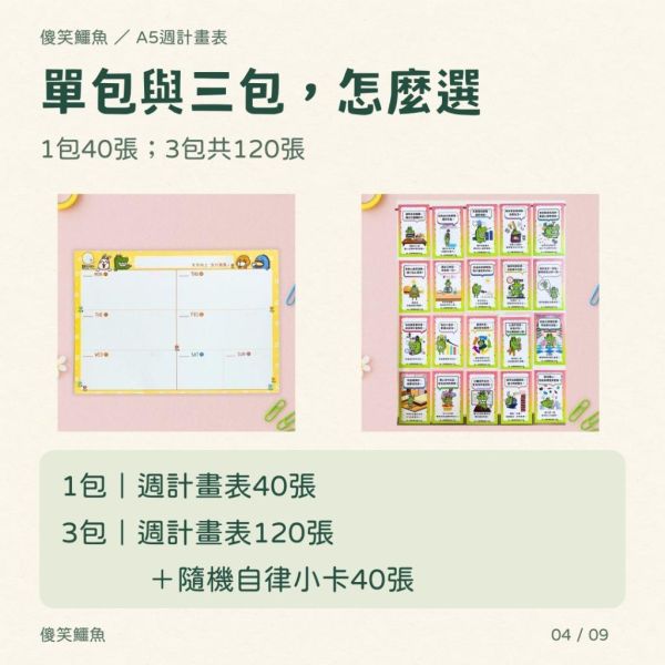 【傻笑鱷魚】A5週計畫表・小花朵｜雙面・40張／包｜3包附隨機自律小卡40張 