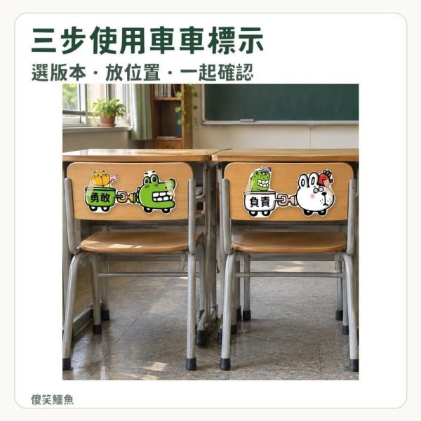 【傻笑鱷魚】動物車車教室座位標示｜12款／隨機6款｜注音・無注音・空白DIY 