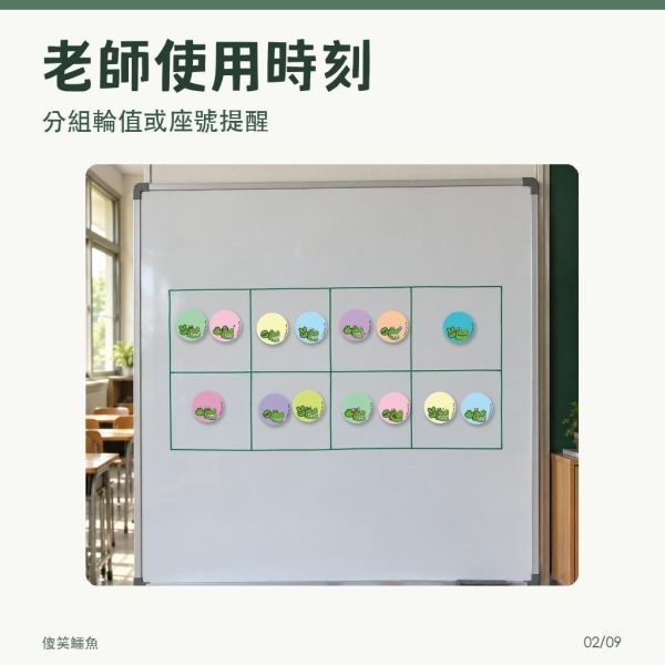 【傻笑鱷魚】圓形軟性磁鐵｜大款7入／小款40入｜班級分組與座號標記 