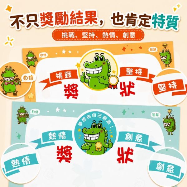 【傻笑鱷魚】A5鼓勵獎狀紙20張｜黃藍各10張・空白自填｜國小班級經營・學生正向回饋 