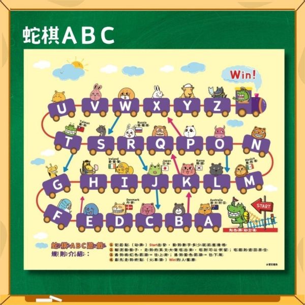 【傻笑鱷魚】蛇棋認讀海報33×39cm｜ABC英文／ㄅㄆㄇ注音｜教室語文活動・語文角佈置 