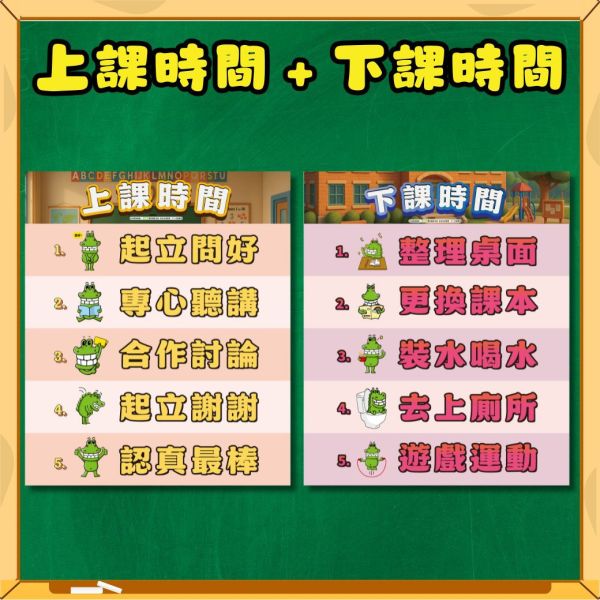 【常規教室佈置海報】1上課時間＋下課時間 2老師的叮嚀＋好人緣提醒 3和好角＋說好話做好事 4.乾淨整潔＋重視時間 教室佈置圖,教室海報,好品格標語,班規海報,勵志標語,學習態度標語,正向鼓勵標語,品格教育海報,國小教室佈置,佈告欄裝飾