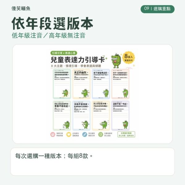 【傻笑鱷魚】反霸凌明信片8入組｜SEL正向行動卡・霸凌防治教育｜低年級注音／高年級無注音｜班級經營 