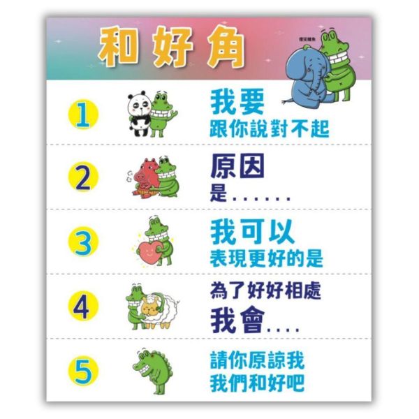【傻笑鱷魚】和好角海報33×39cm｜吵架後照五步說，孩子自己和好｜注音／無注音｜班級經營教室佈置 