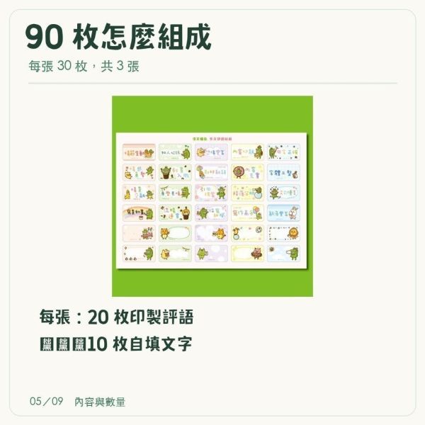 【傻笑鱷魚】作文評語貼紙90枚｜3張×30枚｜自填評語｜國小寫作回饋 