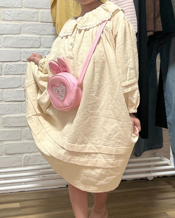 法式蕾絲領棉麻洋裝 