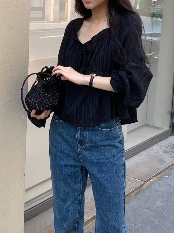 浪漫皺摺綁帶上衣（薄款） 