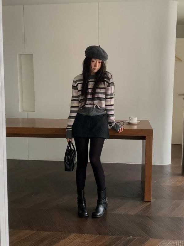 條紋小金扣毛衣 