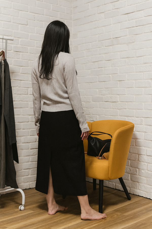 都會俐落長版西裝裙 