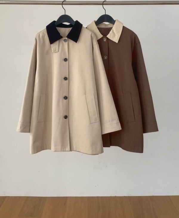 雙色領棉質風衣外套 