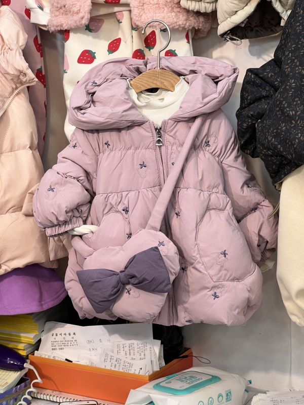 兒童連帽鋪棉外套+蝴蝶結斜背包 