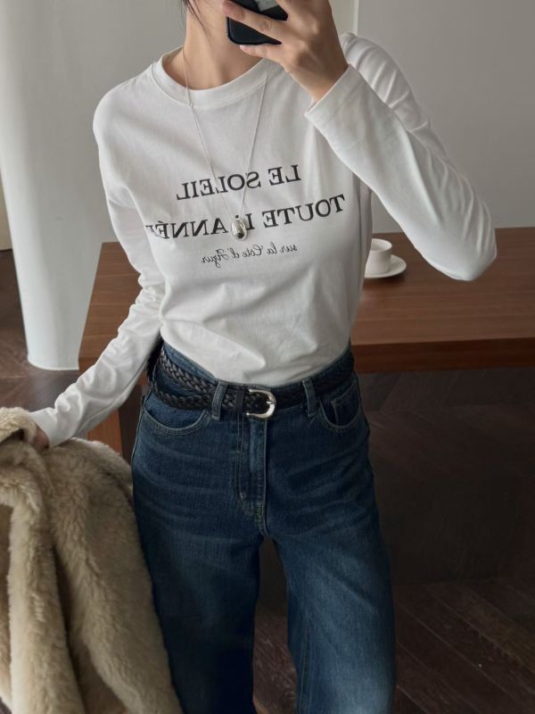 法式印字純棉長袖上衣 