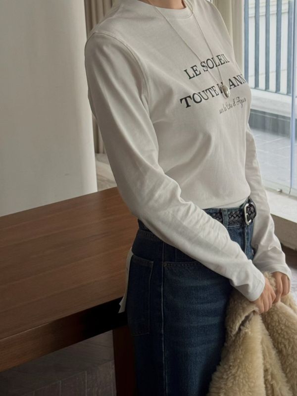 法式印字純棉長袖上衣 