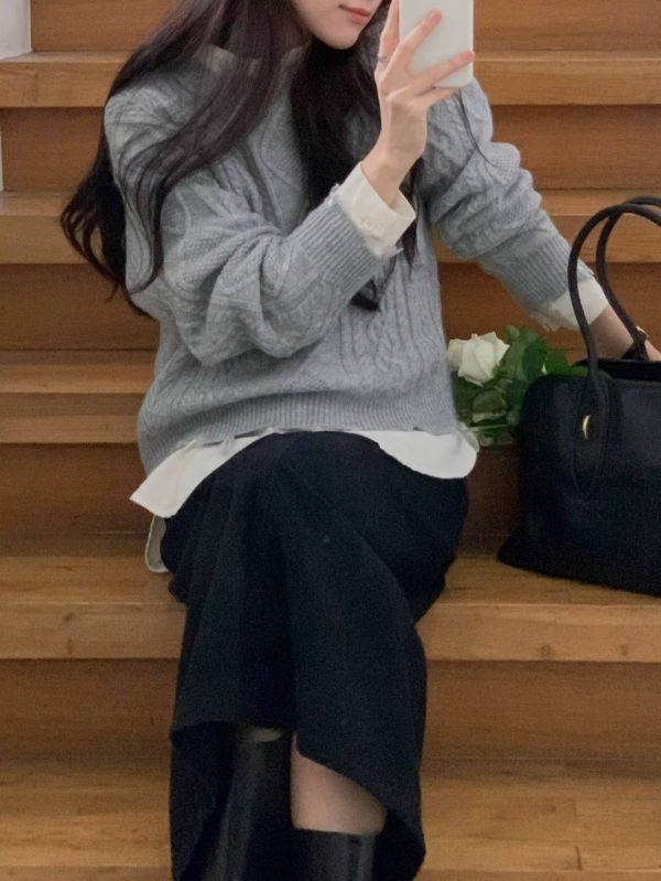 麻花不規則邊針織衣 