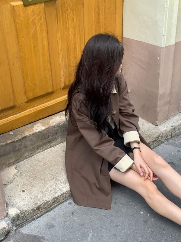 雙色領棉質風衣外套 