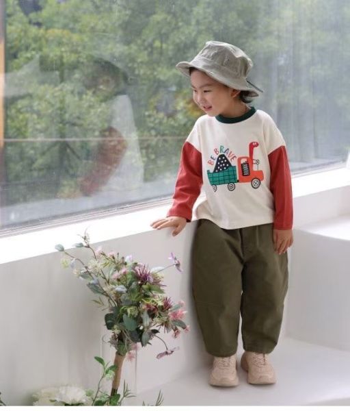 DREAM BIG 工程車拼色長袖T 