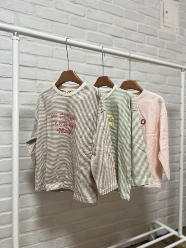 正韓條紋文青長袖上衣 正韓,上衣,文青風,童裝