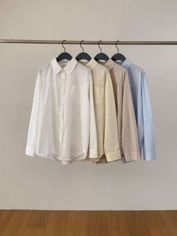 蕾絲下襬微挺感襯衫上衣 