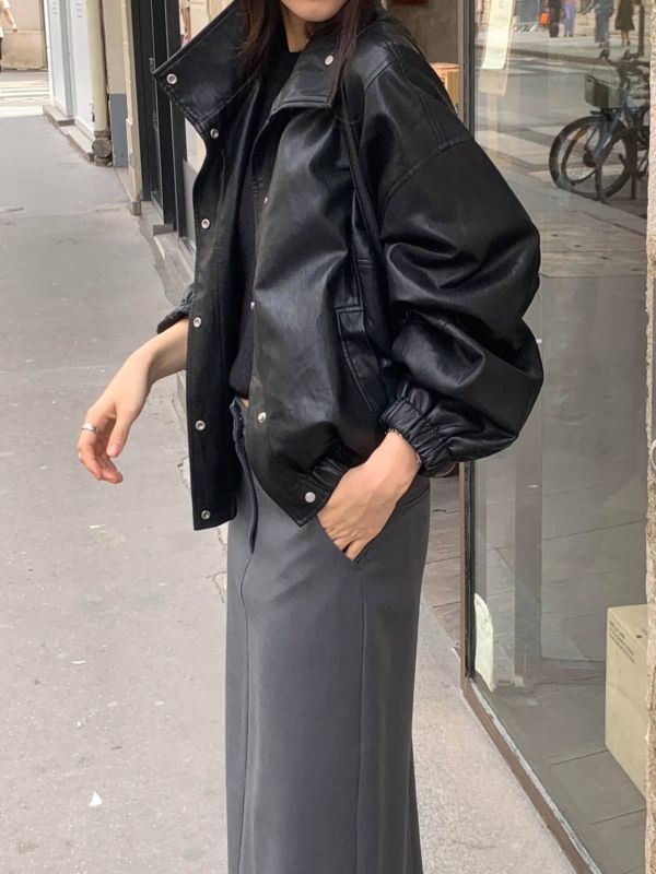 霧感柔觸皮革外套 