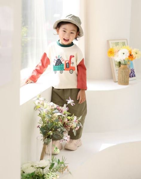 DREAM BIG 工程車拼色長袖T 