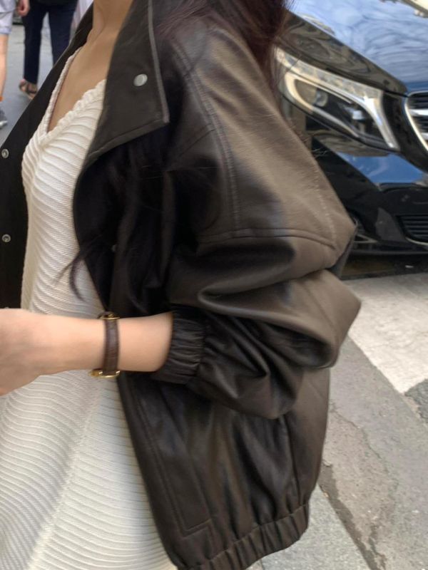 霧感柔觸皮革外套 