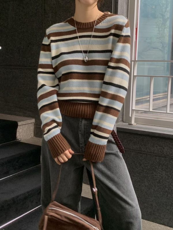 條紋小金扣毛衣 